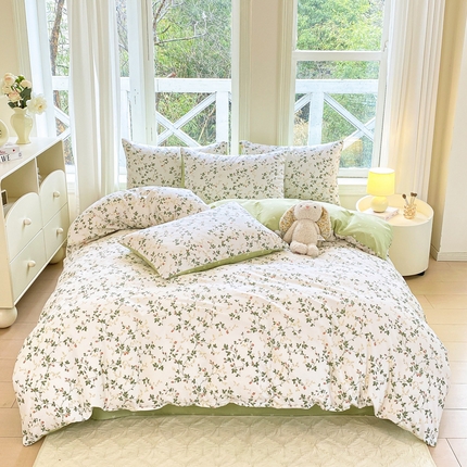 91家纺网 家纺一手货源 找家纺 念家居 2025新款直播爆款三件套印花小清新13070全棉四件套 芳草记忆