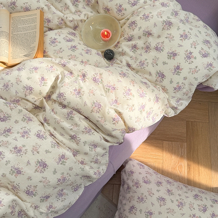 91家纺网 家纺一手货源 找家纺 时年家纺 2025新款全棉有氧双层纱四件套-碎花系列 南风知意