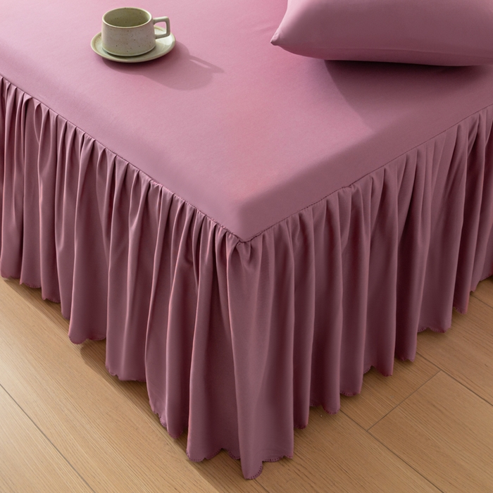 91家纺网 家纺一手货源 找家纺 梵克保罗 2025新款亲肤磨毛舒适柔软纯色Q系列床裙 Q-冷玫瑰