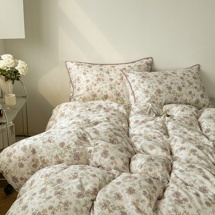 2025全棉双层纱贝壳边四件套 半夏