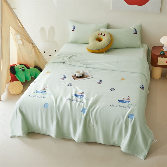 91家纺网 家纺一手货源 找家纺 （总）雯豆家纺 2025夏季新品7A抗菌莱赛尔兰精天丝绣花刺绣夏被空调被四件套凉感被芯