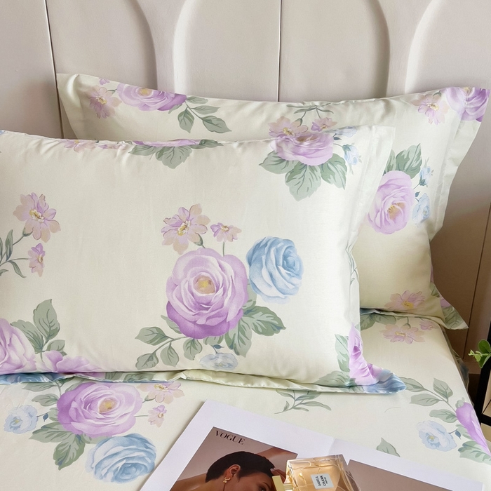 91家纺网 家纺一手货源 找家纺 2025新款全棉花边款床单 假日玫瑰