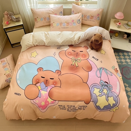 91家纺网 家纺一手货源 找家纺 （总）博雅 2025新款全棉大版印花四件套-卡皮巴拉