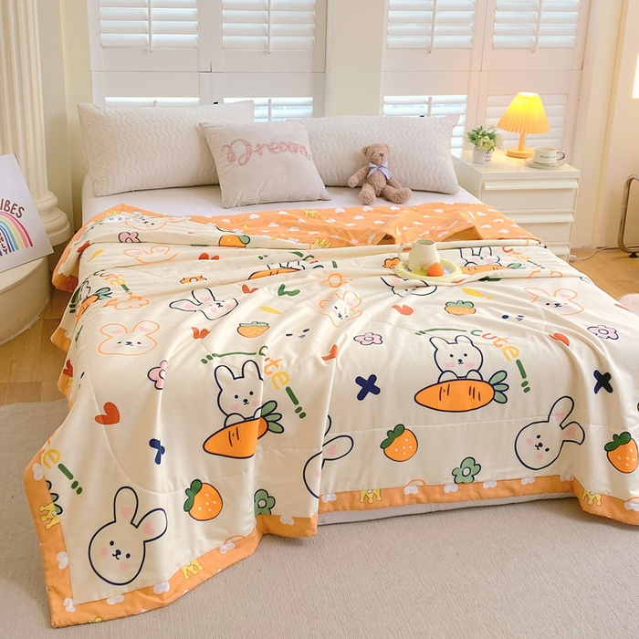 91家纺网 家纺一手货源 找家纺 （自己工厂 有网销大热款 网销帮推可合作优惠）2025新款全棉夏被空调被夏凉被纯棉夏季儿童棉花薄被子 萝卜兔