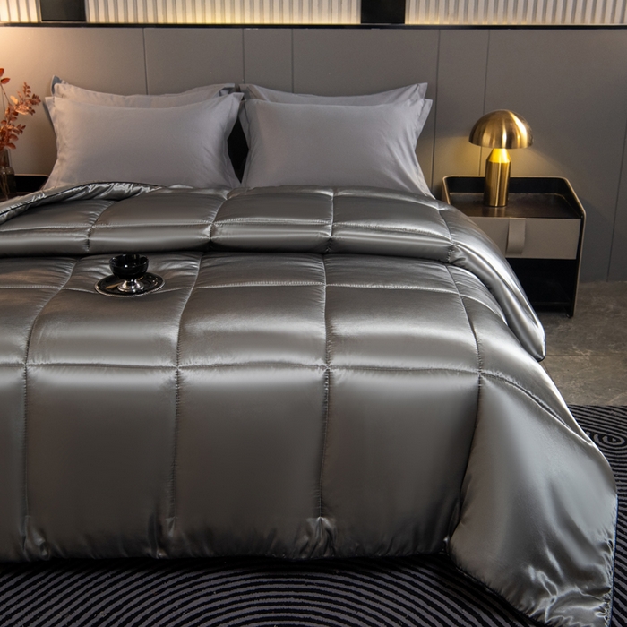 91家纺网 家纺一手货源 找家纺 畅销被业 2025新款仿真丝四季被 仿真丝-高级灰色