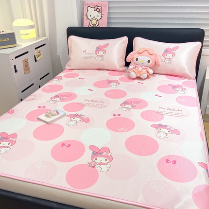 暮思家居 2025新款三丽鸥正版授权数码印花A类可机洗1200D冰丝凉席三件套平铺款系列 平铺款-圈圈美乐蒂