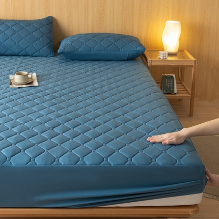 梵克保罗 2025新款纯色加棉防水大豆纤维床笠 幽梦蓝