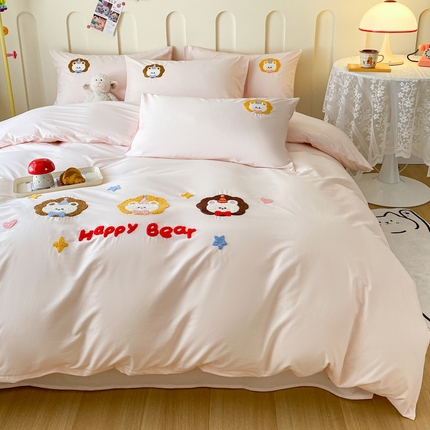 2025新款全棉水洗棉毛巾绣四件套 快乐熊