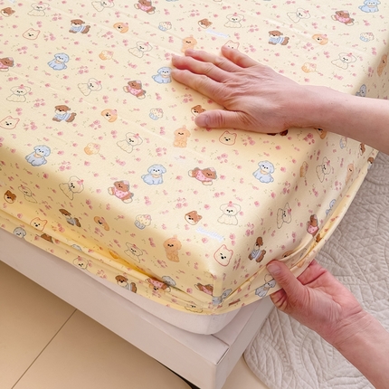 （买家秀）（爆款花型 不断货）2025年新款A类母婴级针织棉双层纱印花床笠三件套全棉纯棉床笠纯色床笠 床笠-欢乐颂