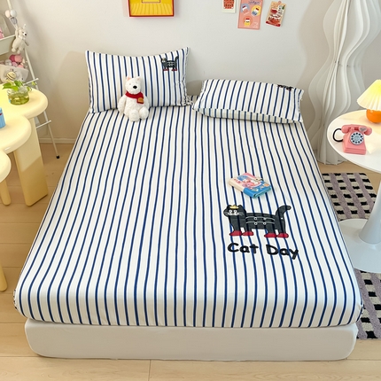 雅居纺家纺 2025新款全棉老粗布床单床笠 老粗布-小猫咪