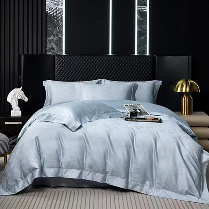 优品阁 2024新款长绒棉贡缎提花--欧式轻奢提花系列叶叶情深-海洋蓝