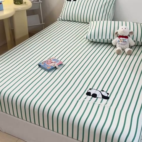 91家纺网 家纺一手货源 找家纺 雅居纺家纺 2025新款全棉老粗布床单床笠 老粗布-萌仔熊猫