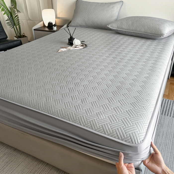 91家纺网 家纺一手货源 找家纺 梵克保罗 2025新款凉感丝床笠凉席三件套--饼干系列 灰色