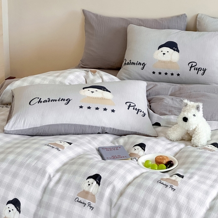 91家纺网 家纺一手货源 找家纺 （总）卡巴伦家纺 2025新款全棉皱皱纱大版卡通数码印花款四件套二