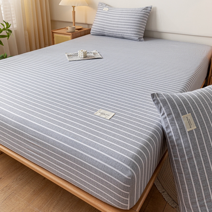 91家纺网 家纺一手货源 找家纺 梵克保罗 2025新款亲肤舒适全棉印花系列床笠 细条灰