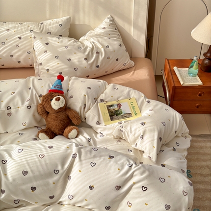 冕悠家纺 2025新款热款A类高克重针织双层纱四件套系列 （提供买家秀） 复古爱心