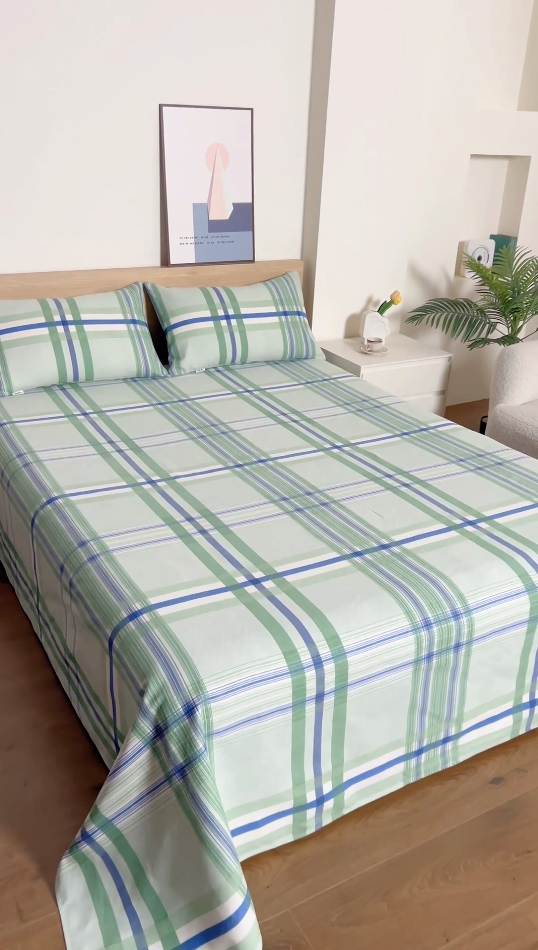 91家纺网 家纺一手货源 找家纺 2025新款老粗布床单老粗布凉席三件套系列-床单 格韵-绿