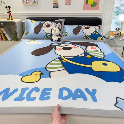 丝羽坊 2025新款大版印花冰丝凉席冰丝席碳光冰丝凉席-平铺款 飞行员-蓝