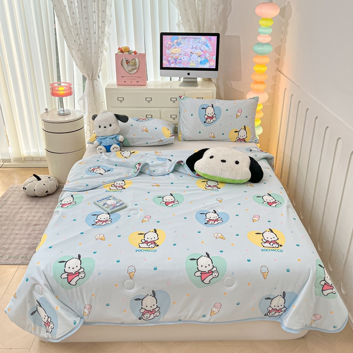 91家纺网 家纺一手货源 找家纺 暮思家居 2025新款正版授权三丽鸥A类牛奶针织棉夏被子被芯 针织棉-开心帕恰狗