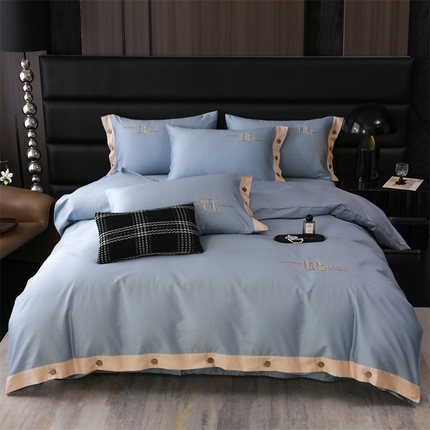 91家纺网 家纺一手货源 找家纺 （总）暖洋 2025新款100支长绒棉绣花纽扣款四件套长绒棉四件套全棉四件套【礼盒包装】