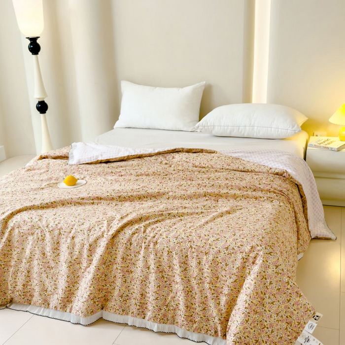 91家纺网 家纺一手货源 找家纺 眠多宝 2025新款亲肤舒适水洗棉花边夏被 致雅