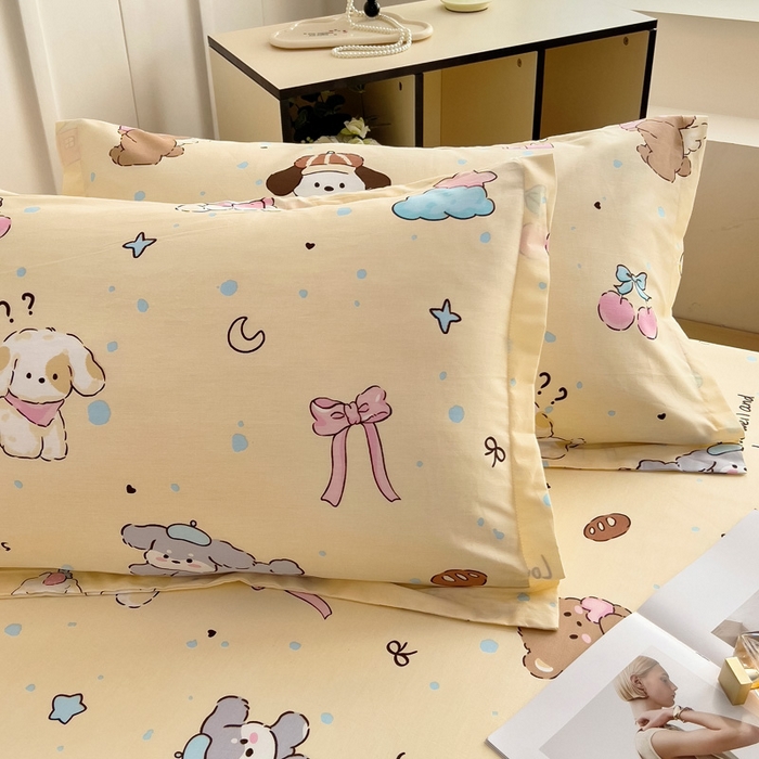 91家纺网 家纺一手货源 找家纺 2025新款全棉花边款床单 好奇狗