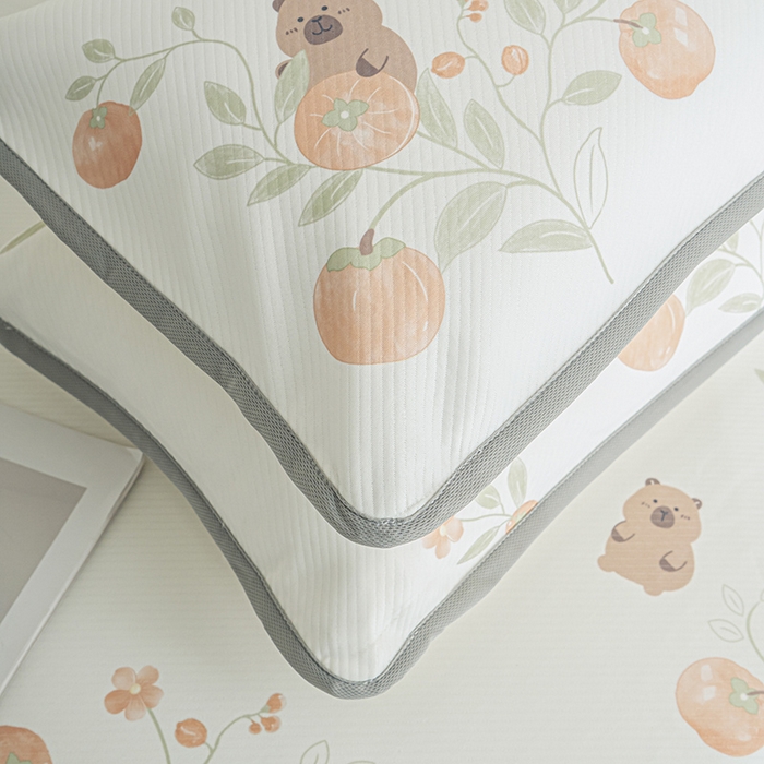 91家纺网 家纺一手货源 找家纺 卢赛尔 2025新款凉感丝提花凉席床笠款 柿柿如意