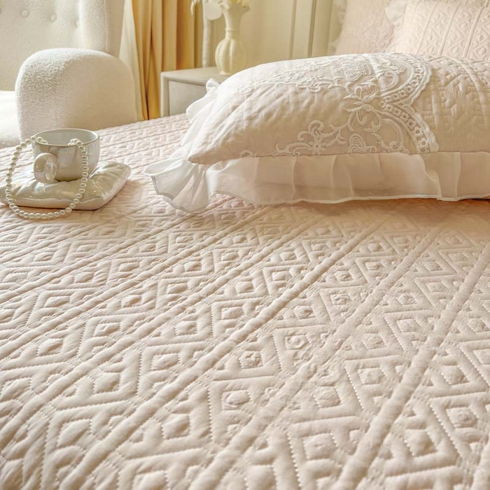 91家纺网 家纺一手货源 找家纺 （总）恋尚 2025新款木凉淳浪漫蕾丝床裙四件套-米朵