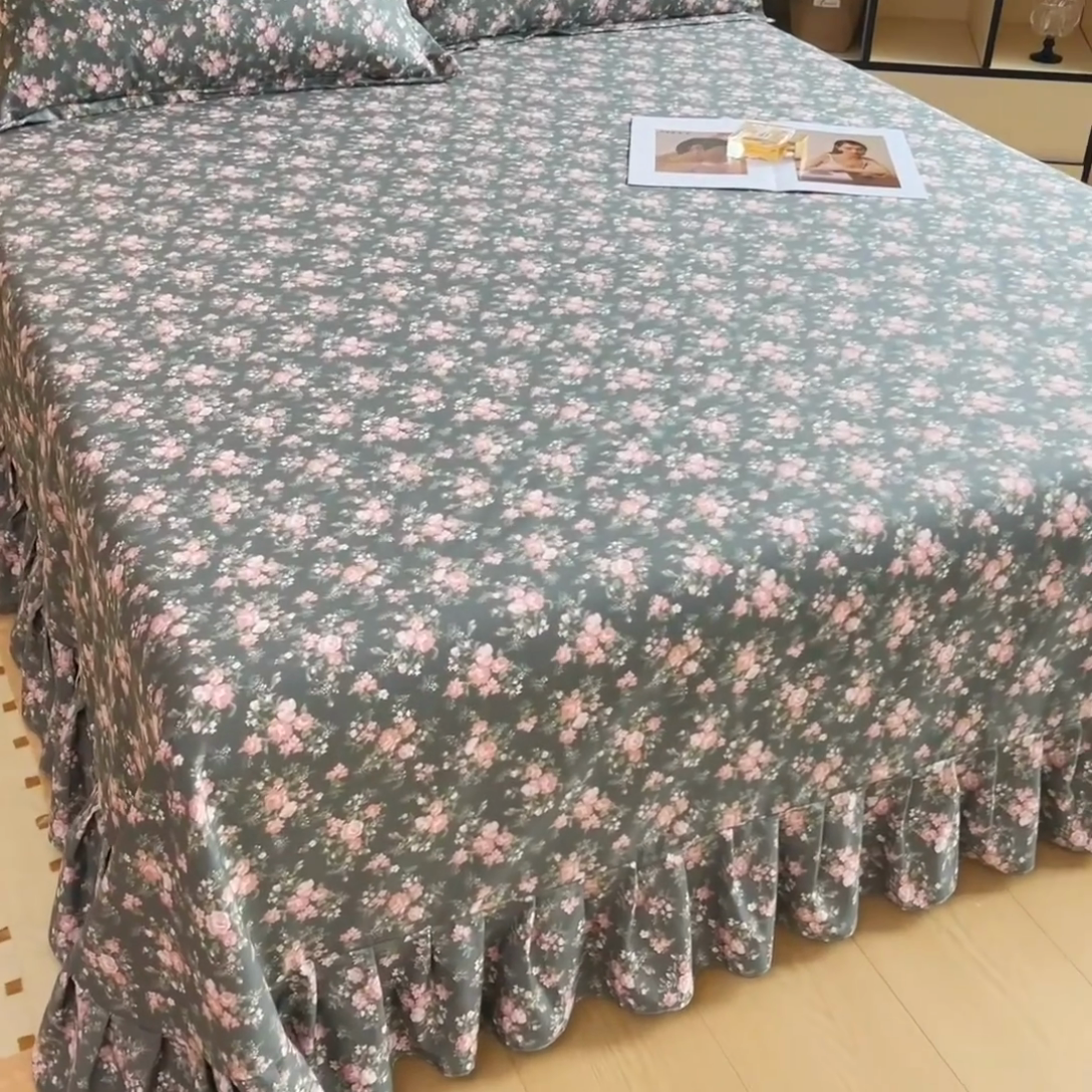 91家纺网 家纺一手货源 找家纺 2025新款全棉花边款床单 白兰地