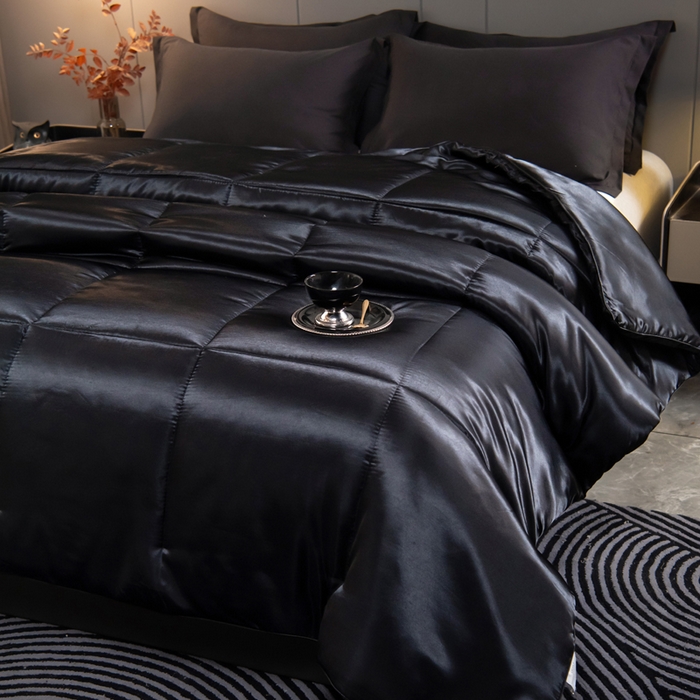 91家纺网 家纺一手货源 找家纺 畅销被业 2025新款仿真丝四季被 仿真丝-高级黑色