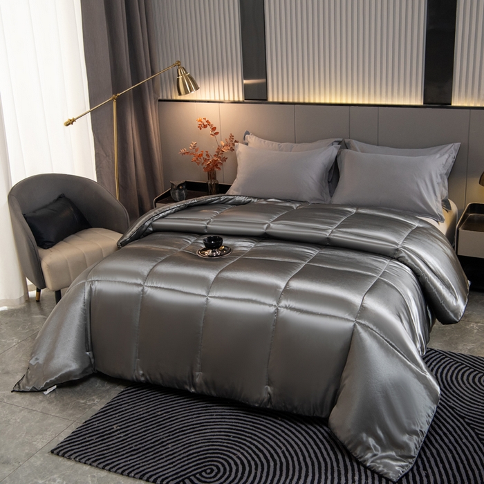 91家纺网 家纺一手货源 找家纺 畅销被业 2025新款仿真丝四季被 仿真丝-高级灰色