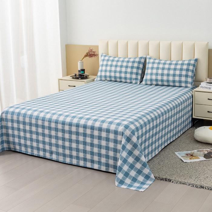 91家纺网 家纺一手货源 找家纺 2025新款老粗布床单老粗布凉席三件套系列-床单 月白-蓝