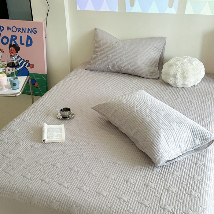 91家纺网 家纺一手货源 找家纺 漫调家纺 2025新款全棉星星床笠 繁星灰