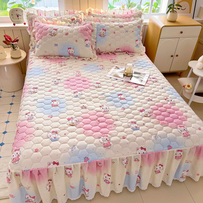 91家纺网 家纺一手货源 找家纺 2025新款全棉夹棉床裙 甜喵