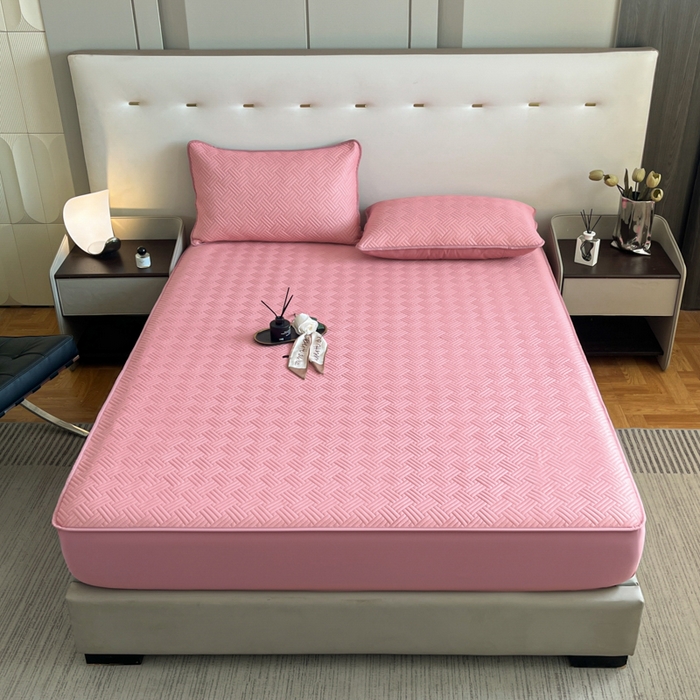 91家纺网 家纺一手货源 找家纺 梵克保罗 2025新款凉感丝床笠饼干系列凉席枕套 粉色