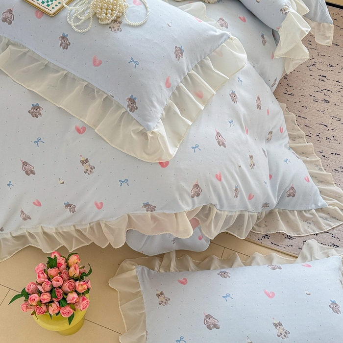 91家纺网 家纺一手货源 找家纺 芯贝儿 2025新款提花针织水洗m双层纱夏被四件套 萌宠