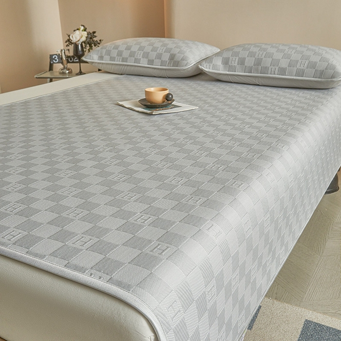 91家纺网 家纺一手货源 找家纺 柔品2025新款PE中分子凉感提花凉席系列 棋盘格-床席款