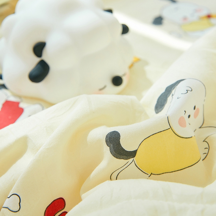 91家纺网 家纺一手货源 找家纺 梦恬佳 2025新款A类水洗皱皱棉夏凉被 汉堡小狗