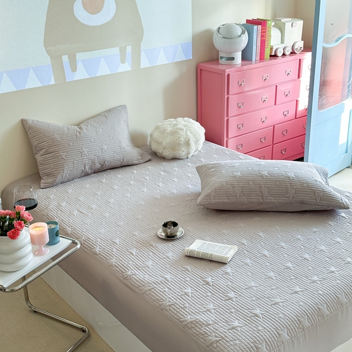 91家纺网 家纺一手货源 找家纺 漫调家纺 2025新款全棉星星床笠 繁星灰