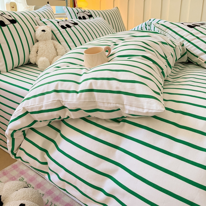 91家纺网 家纺一手货源 找家纺 雅居纺家纺 2025新款全棉老粗布绣花四件套单被套 萌仔熊猫