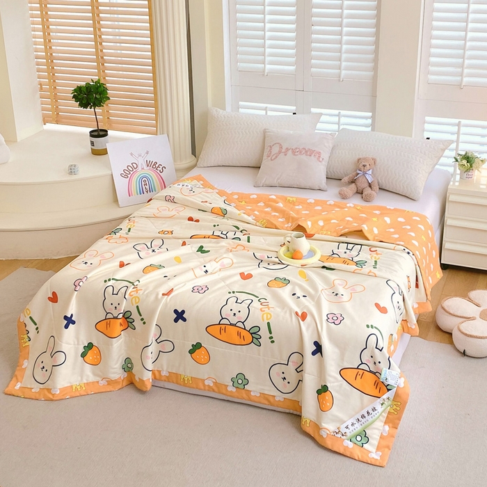 91家纺网 家纺一手货源 找家纺 （自己工厂 有网销大热款 网销帮推可合作优惠）2025新款全棉夏被空调被夏凉被纯棉夏季儿童棉花薄被子 萝卜兔