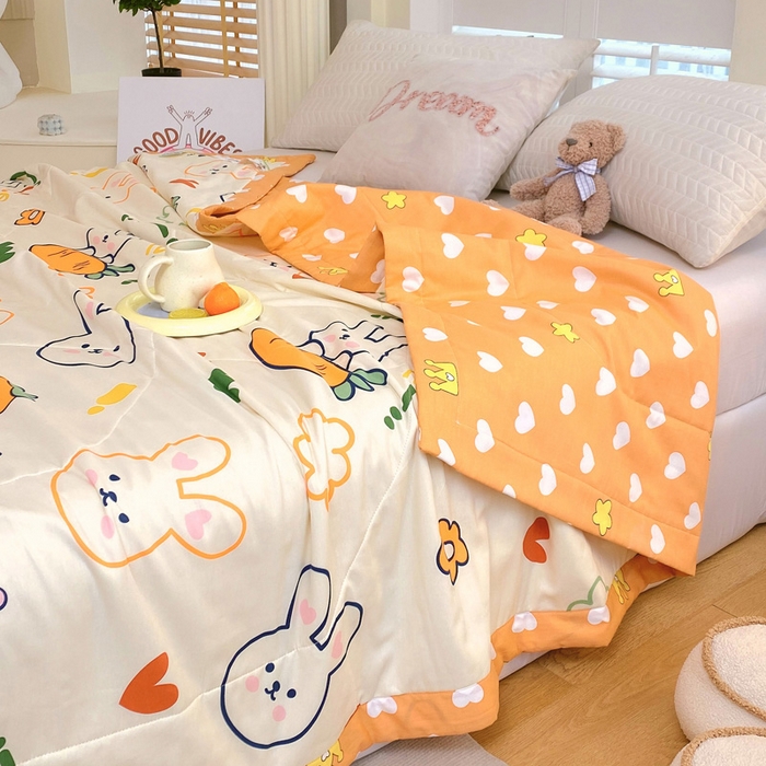 91家纺网 家纺一手货源 找家纺 （自己工厂 有网销大热款 网销帮推可合作优惠）2025新款全棉夏被空调被夏凉被纯棉夏季儿童棉花薄被子 萝卜兔