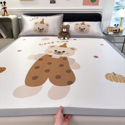 丝羽坊 2025新款大版印花冰丝凉席冰丝席碳光冰丝凉席-平铺款 熊孩子