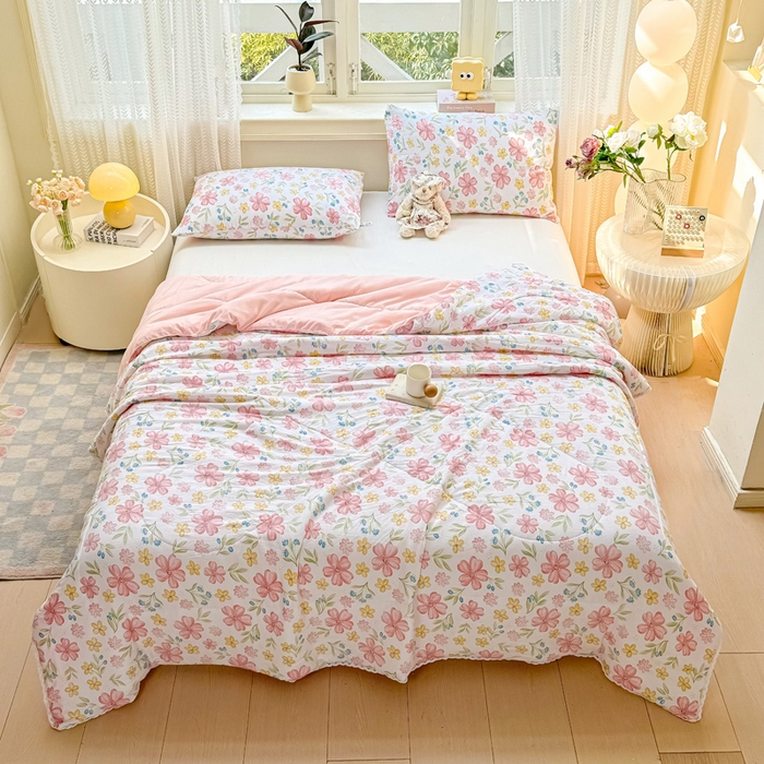 91家纺网 家纺一手货源 找家纺 穆琪 2025新款小花边印花夏被小清新夏凉被 左岸花开-小花边