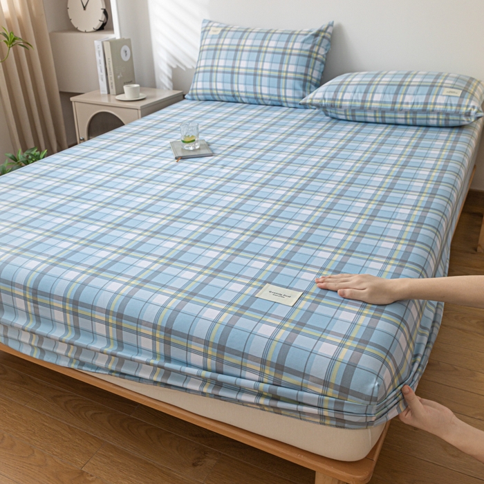 91家纺网 家纺一手货源 找家纺 梵克保罗 2025新款亲肤舒适全棉印花系列床笠 简兮蓝