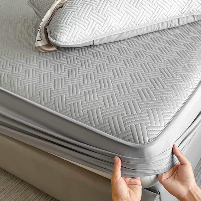 91家纺网 家纺一手货源 找家纺 梵克保罗 2025新款凉感丝床笠饼干系列凉席枕套 灰色