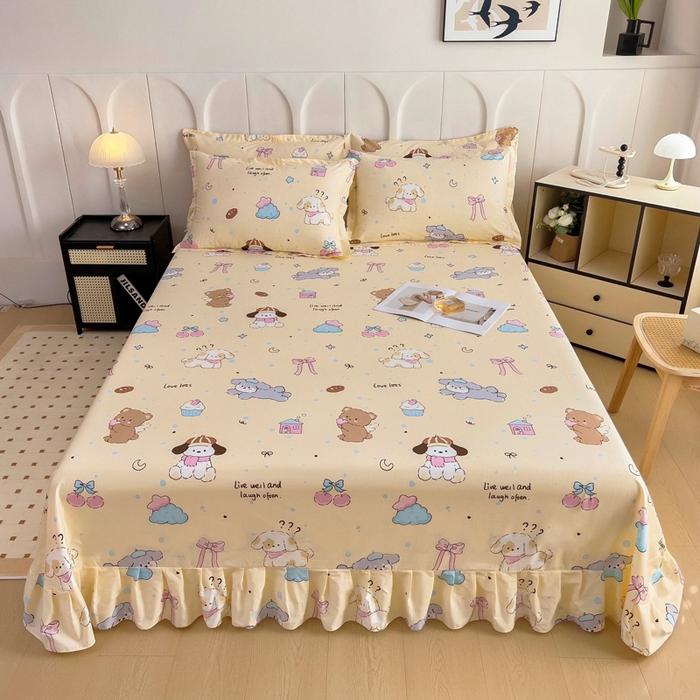 91家纺网 家纺一手货源 找家纺 2025新款全棉花边款床单 好奇狗