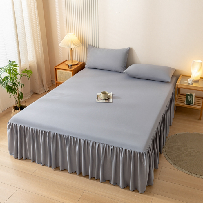 91家纺网 家纺一手货源 找家纺 梵克保罗 2025新款亲肤磨毛舒适柔软纯色Q系列床裙 Q-浅灰