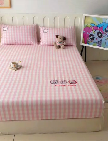 91家纺网 家纺一手货源 找家纺 雅居纺家纺 2025新款全棉老粗布床单床笠 猫咪派对