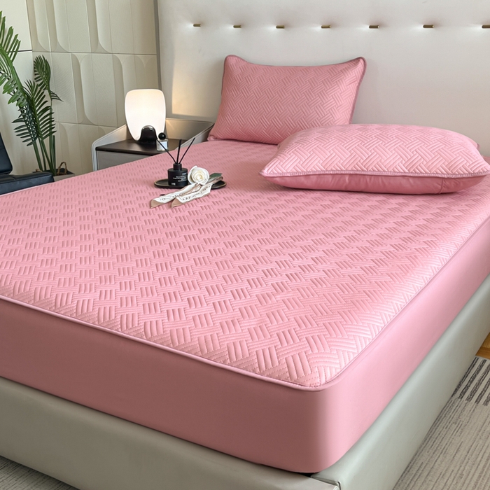 91家纺网 家纺一手货源 找家纺 梵克保罗 2025新款凉感丝床笠饼干系列凉席枕套 粉色